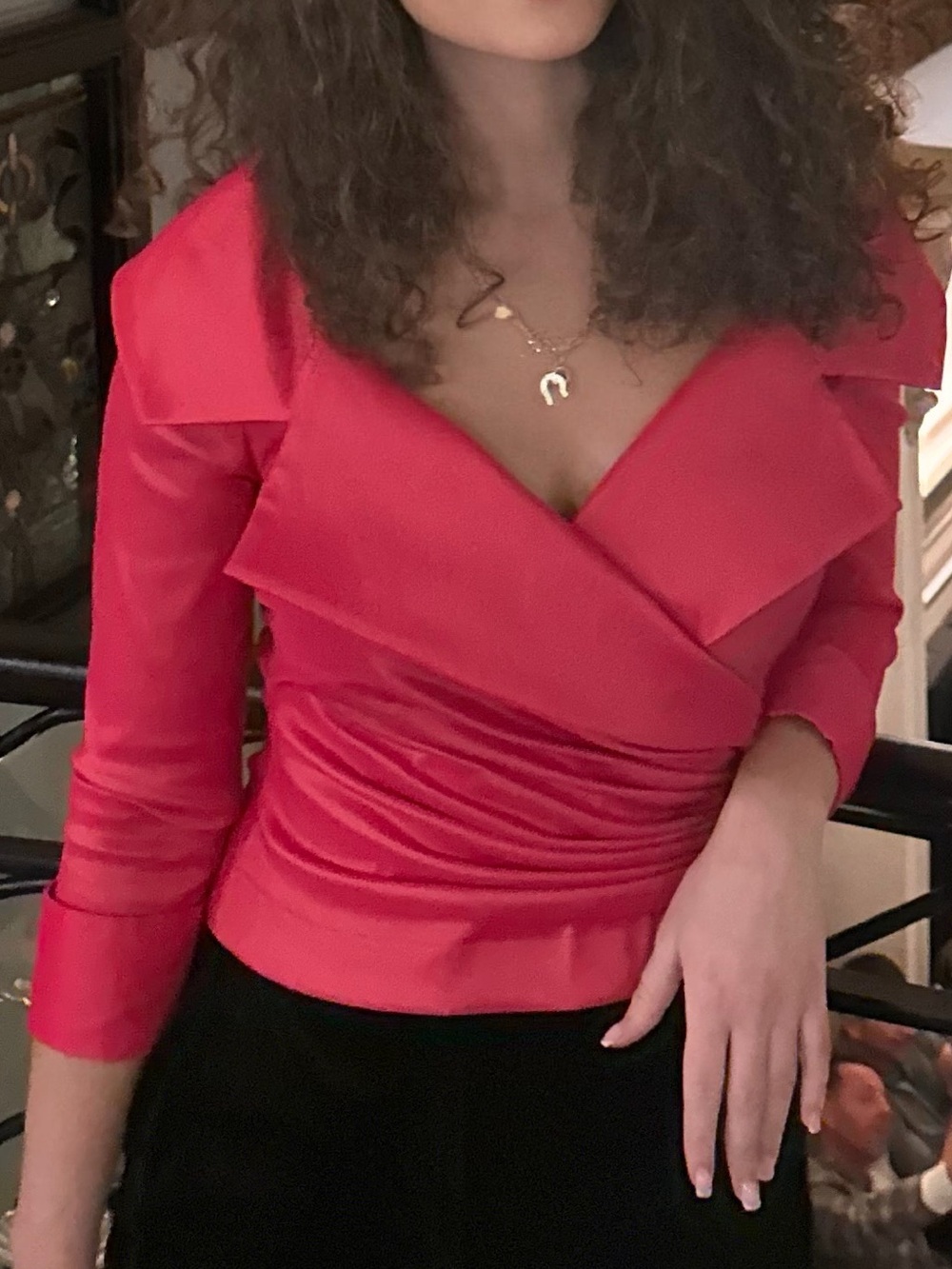Pink Satin Wrap Blouse